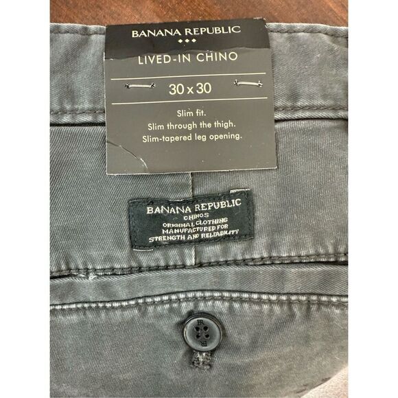NWT Banana Republic SLIM LIVED-IN CHINO 30x30 Flint Grey - Picture 8 of 9